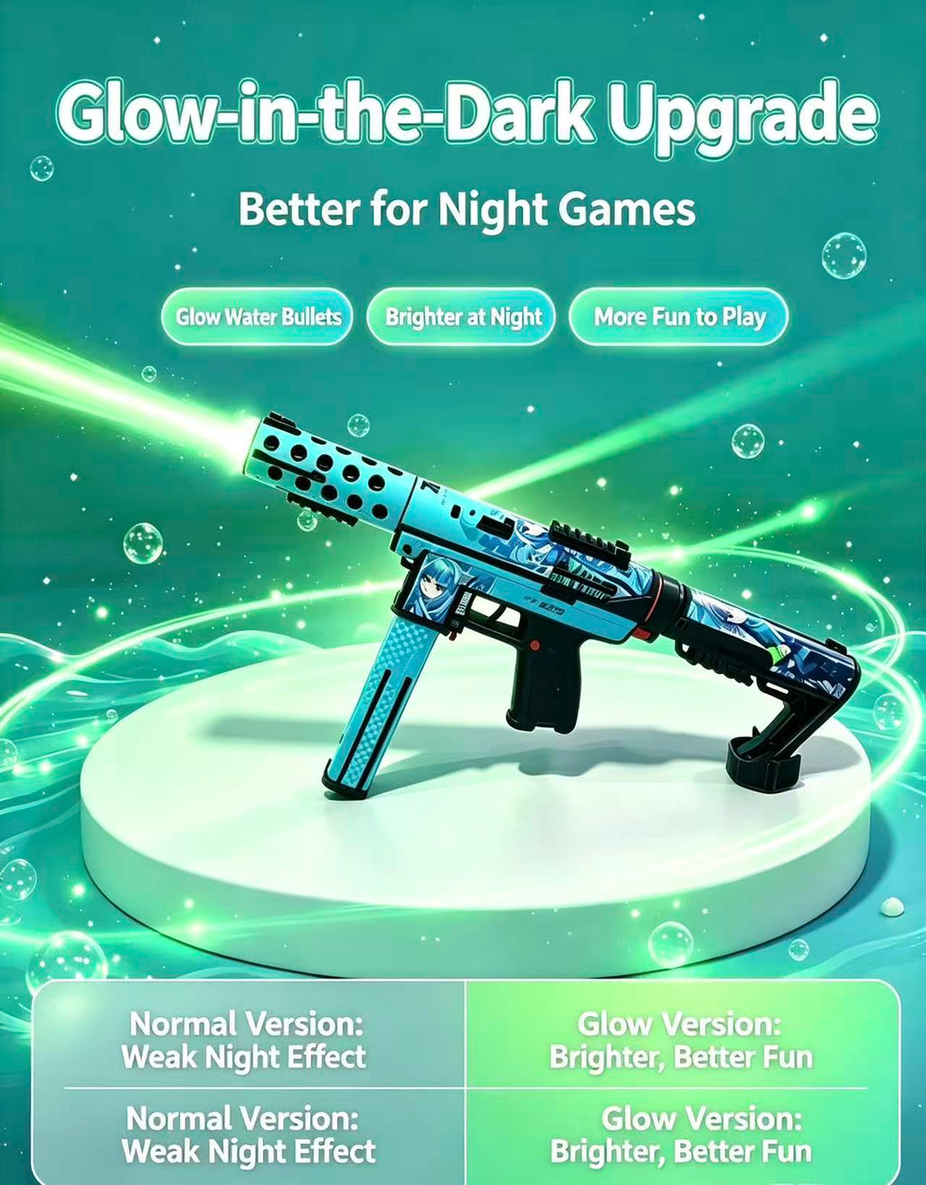Glow‑in‑the‑Dark TEC‑9 Cartoon Printed Toy Blaster, Built‑in Lighting For Night Game
