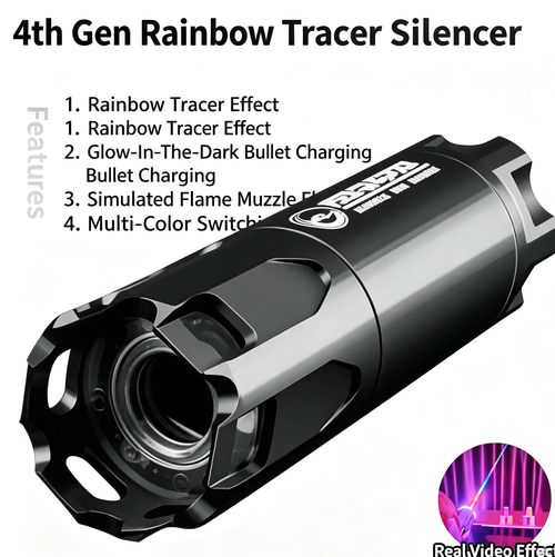 4th Gen Rainbow Tracer Silencer, 14mm Reverse Thread Toy Tracer Unit with Rainbow Tracer Effect & Simulated Muzzle Flash for Gel Blaster