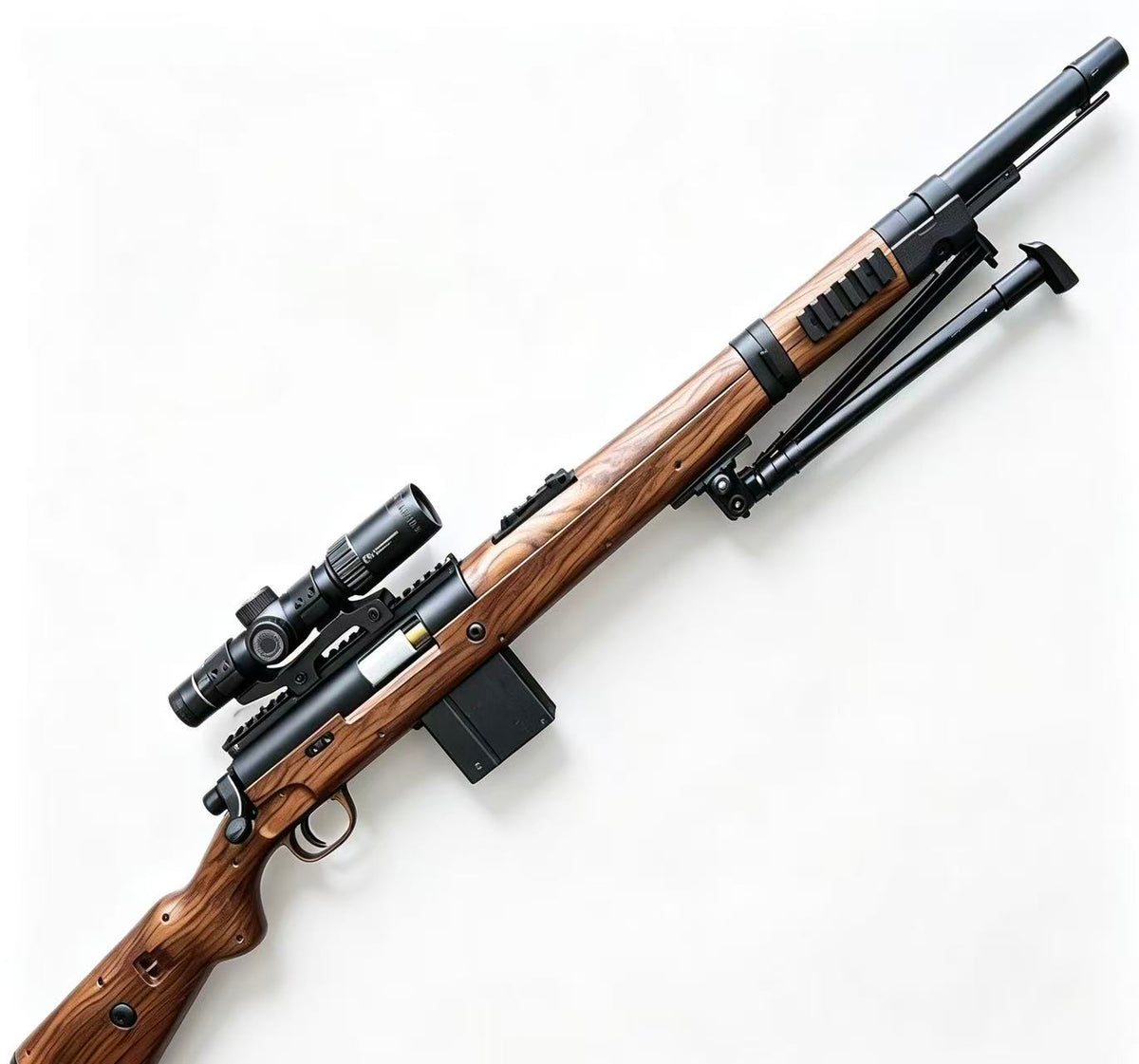 Vintage Wood Grain Sniper Rifle Model Toy, Bolt Action Gel Blaster Toy with Bipod for Outdoor Game