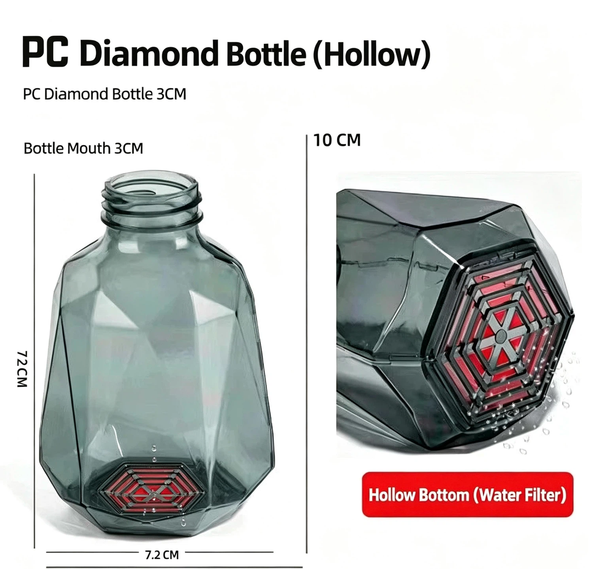 PC Hollow Diamond & Pineapple Bottle | Gel Ball Filter Bottle, Toy Refill Container with Water Filter Base