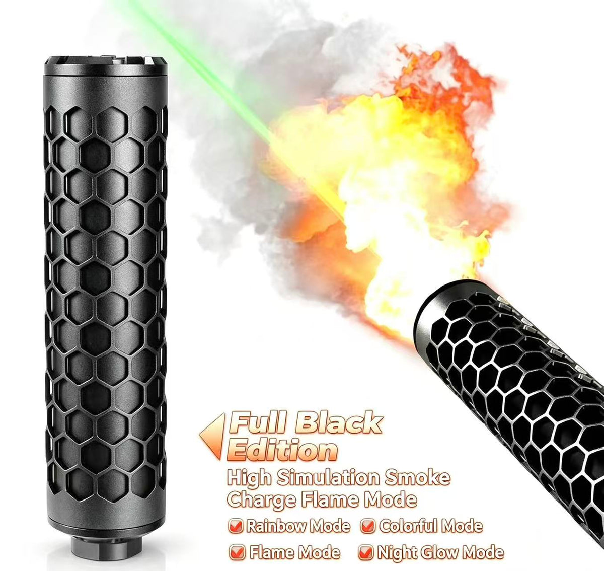 Simulated Flame Smoke Muzzle Decor | RGB Multi Light Effect Tactical Attachment