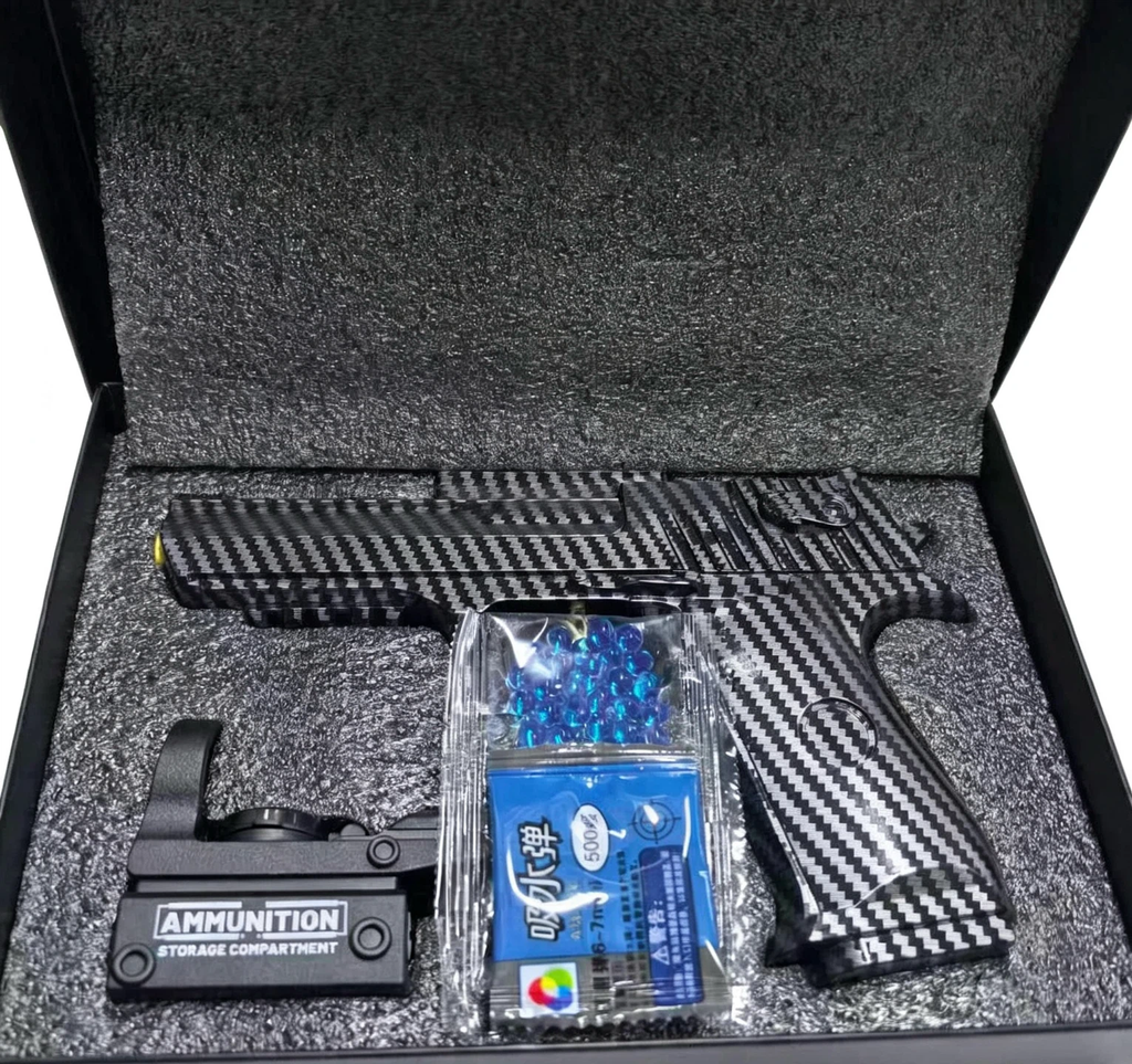 Kids Carbon Fiber Desert Eagle Gel Blaster Toy | Manual Continuous Shooting, 6-7mm Safe Gel Balls, Gift Box Pack
