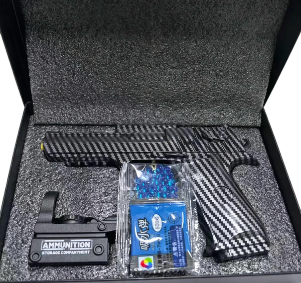 Kids Carbon Fiber Desert Eagle Gel Blaster Toy | Manual Continuous Shooting, 6-7mm Safe Gel Balls, Gift Box Pack