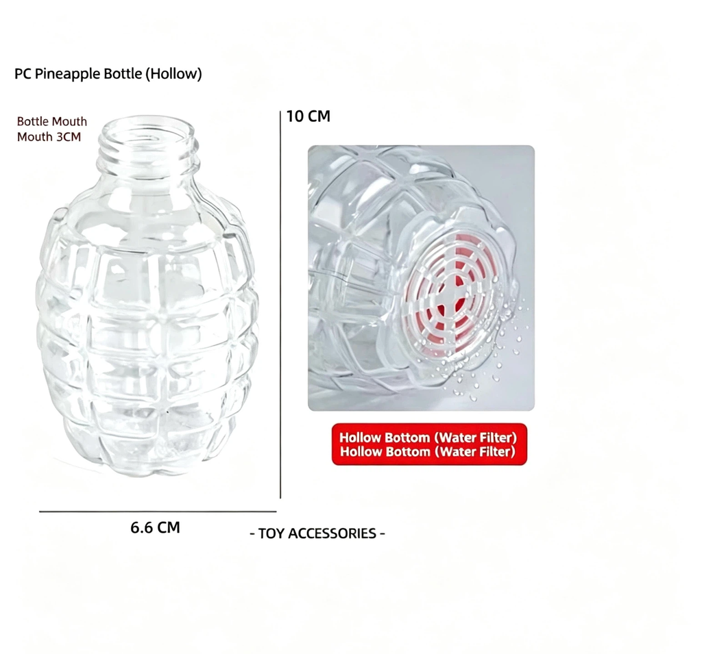 PC Hollow Diamond & Pineapple Bottle | Gel Ball Filter Bottle, Toy Refill Container with Water Filter Base