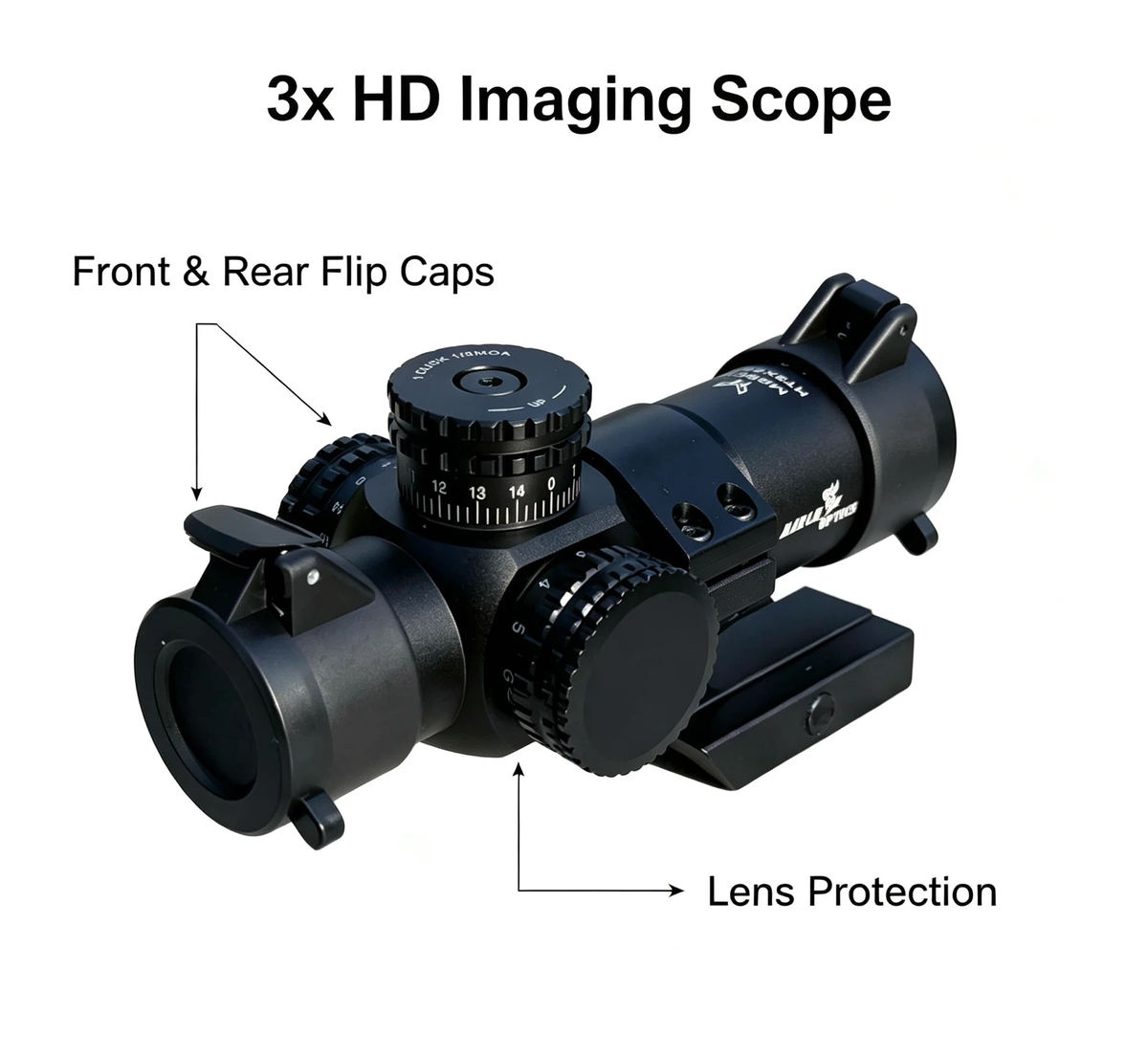 3x HD Compact Scope, Red & Green Illuminated Reticle, Windage & Elevation Adjustable, Flip Lens Caps, Toy Optic Accessory
