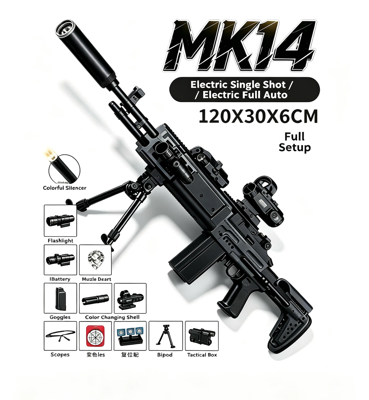 MK14 Tactical Display Model Replica, Full Accessories Kit