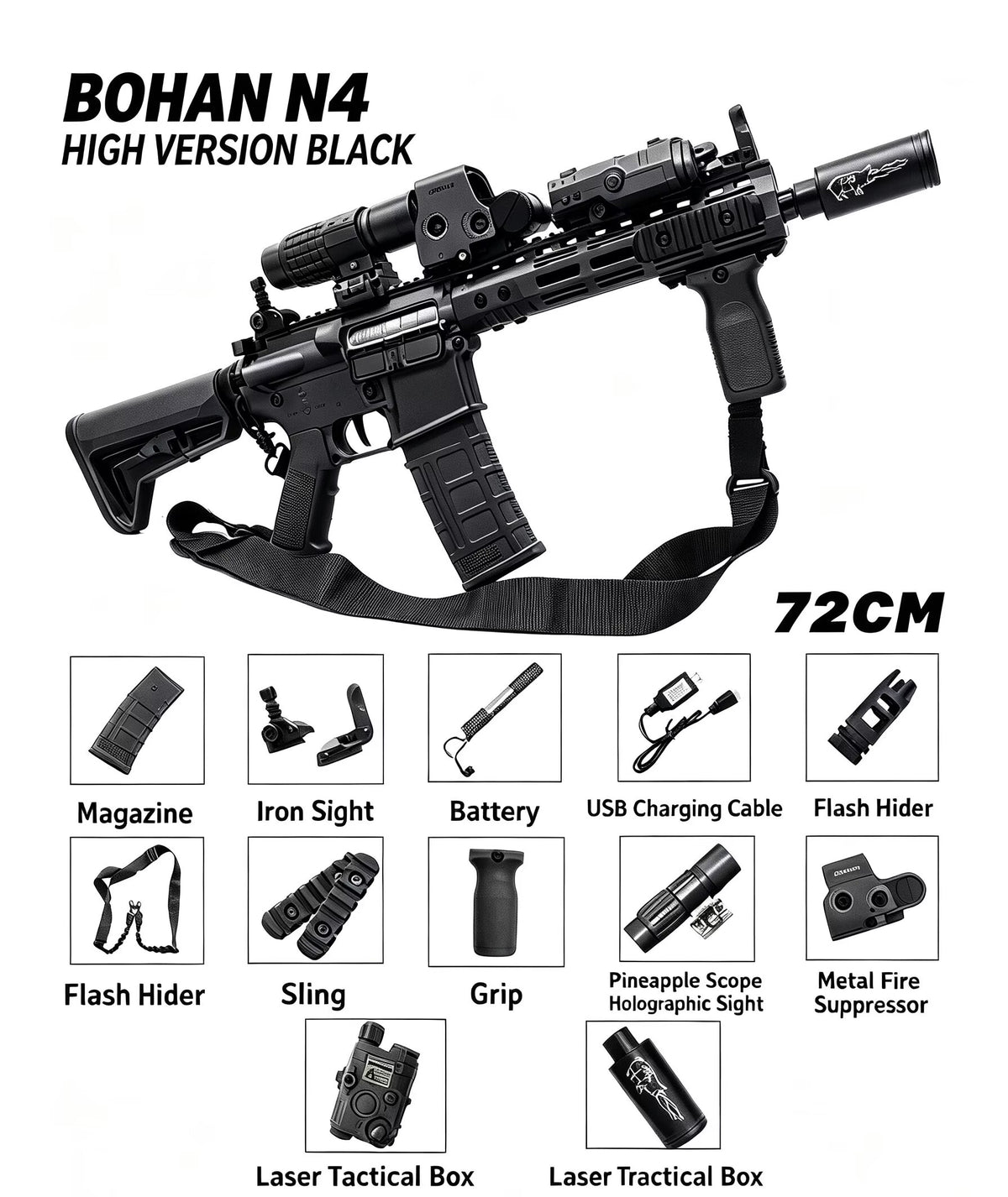 N4 Tactical Toy Blaster，Single‑Shot / Auto / Pre‑Feed Mode