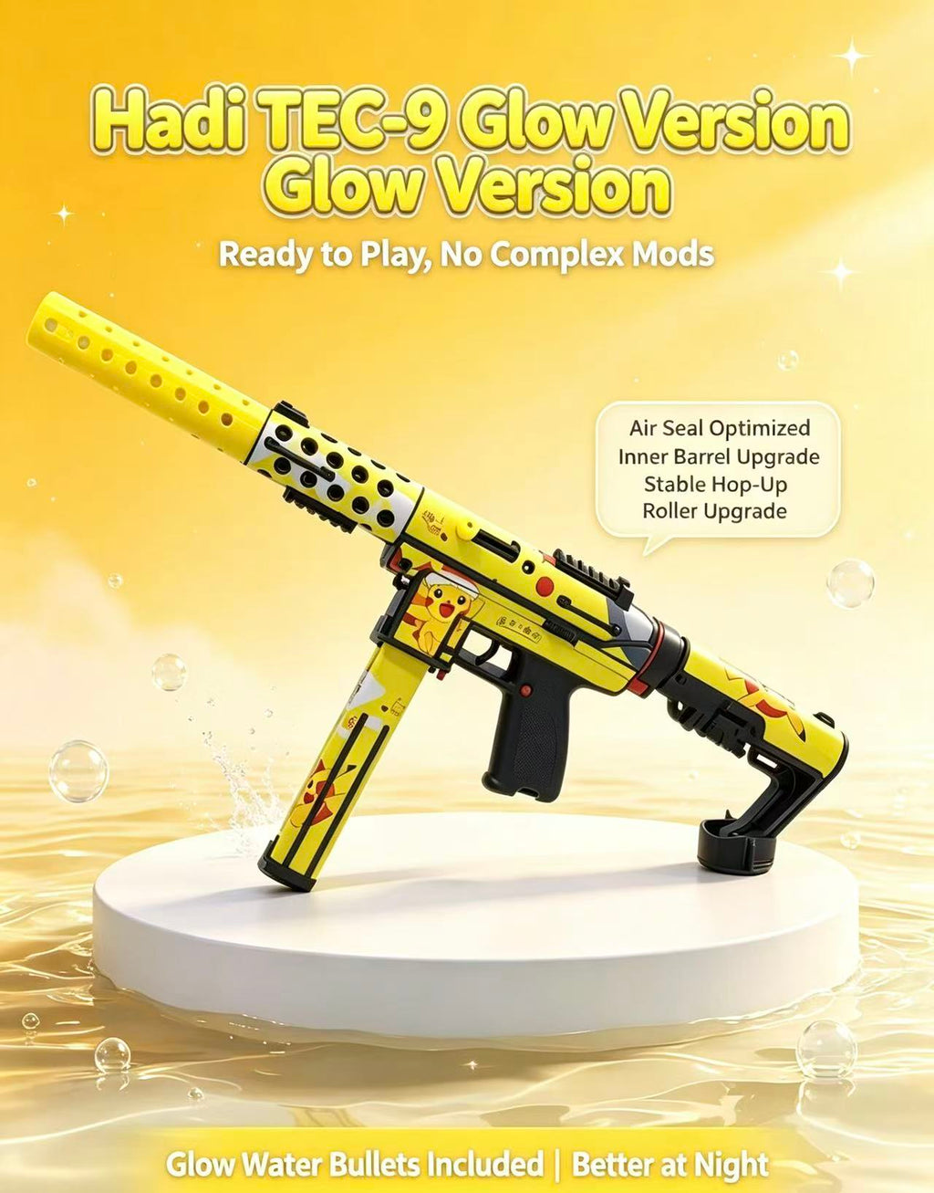 Glow‑in‑the‑Dark TEC‑9 Cartoon Printed Toy Blaster, Built‑in Lighting For Night Game