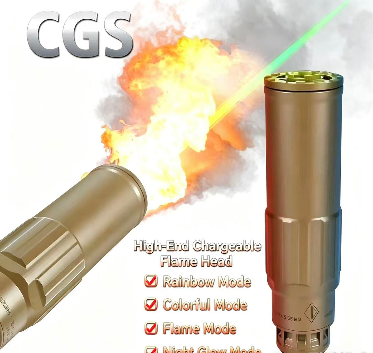 Simulated Flame Smoke Muzzle Decor | RGB Multi Light Effect Tactical Attachment