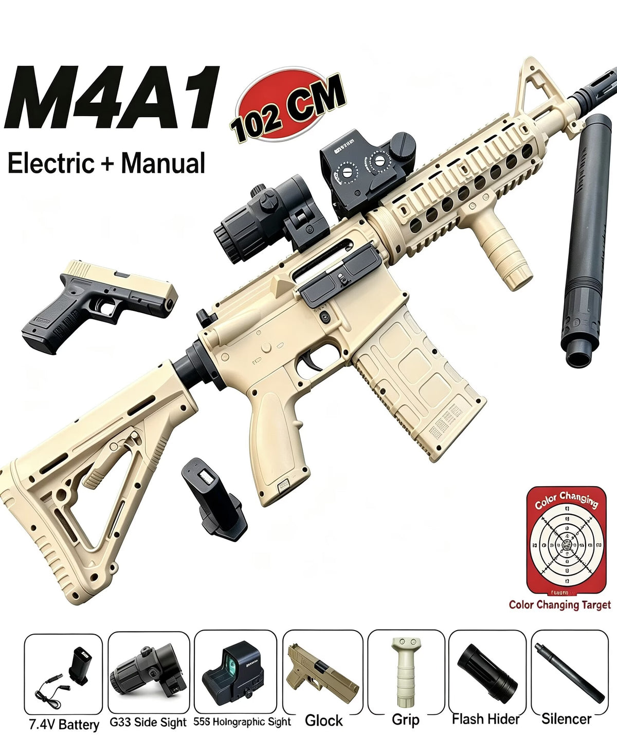 M4A1 Kids Toy Blaster, Electric & Manual Dual Mode Toy Gun for Outdoor Game