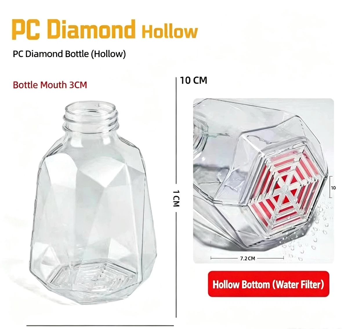 PC Hollow Diamond & Pineapple Bottle | Gel Ball Filter Bottle, Toy Refill Container with Water Filter Base
