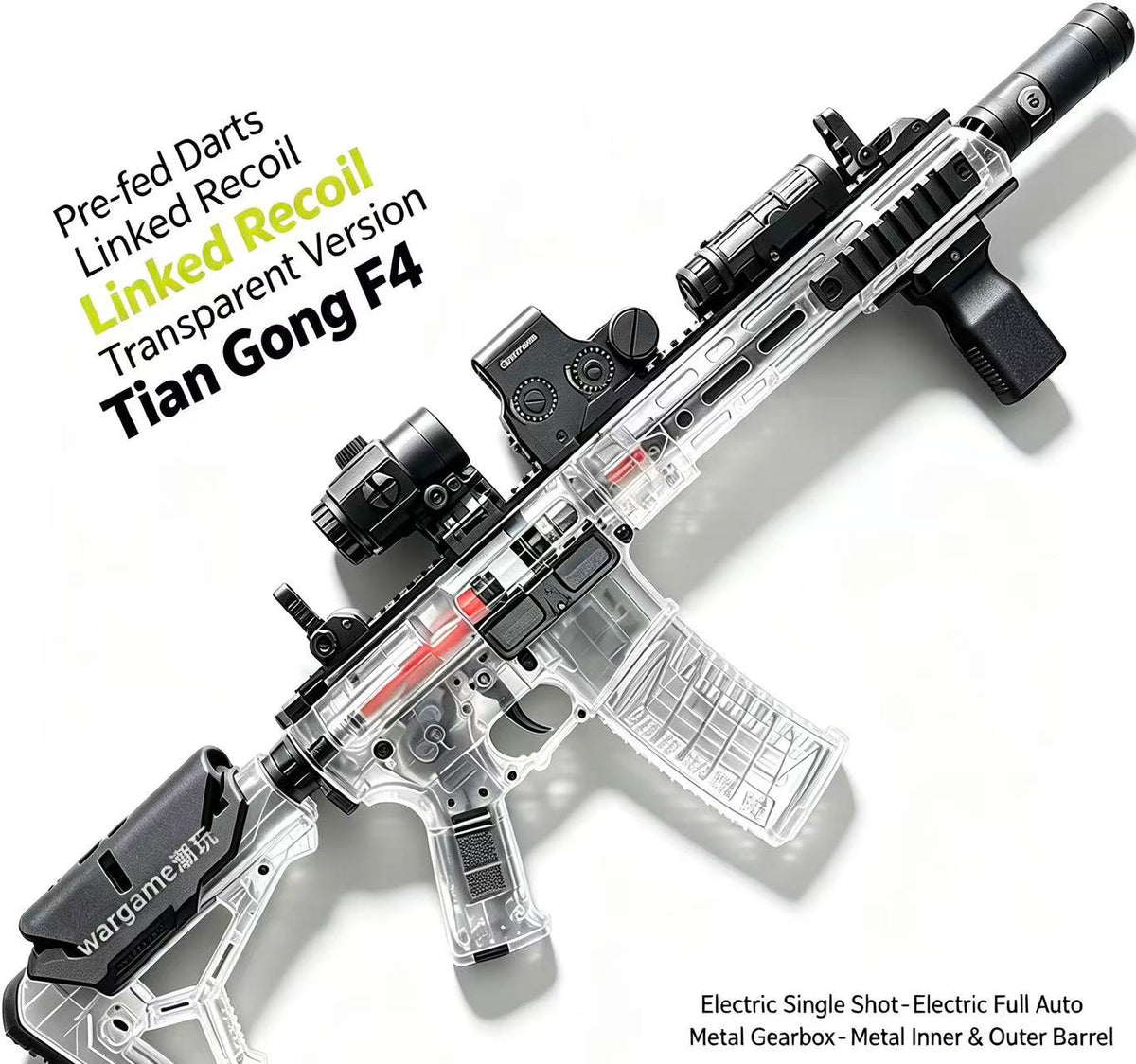 Tian Gong F4 Transparent PC Shell Blaster | Electric Auto & Single Shot, Modifiable Toy for Outdoor Game