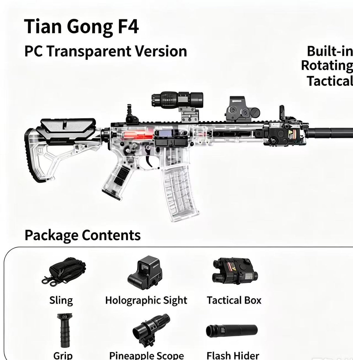 Tian Gong F4 Transparent PC Shell Blaster | Electric Auto & Single Shot, Modifiable Toy for Outdoor Game