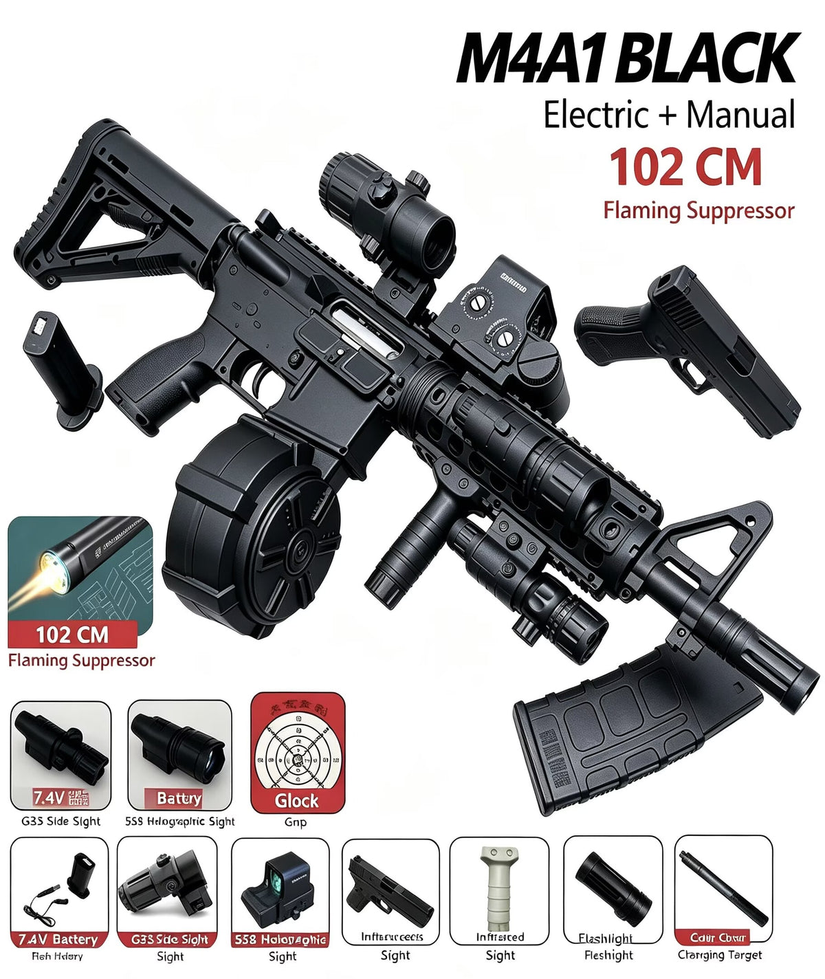 M4A1 Kids Toy Blaster, Electric & Manual Dual Mode Toy Gun for Outdoor Game