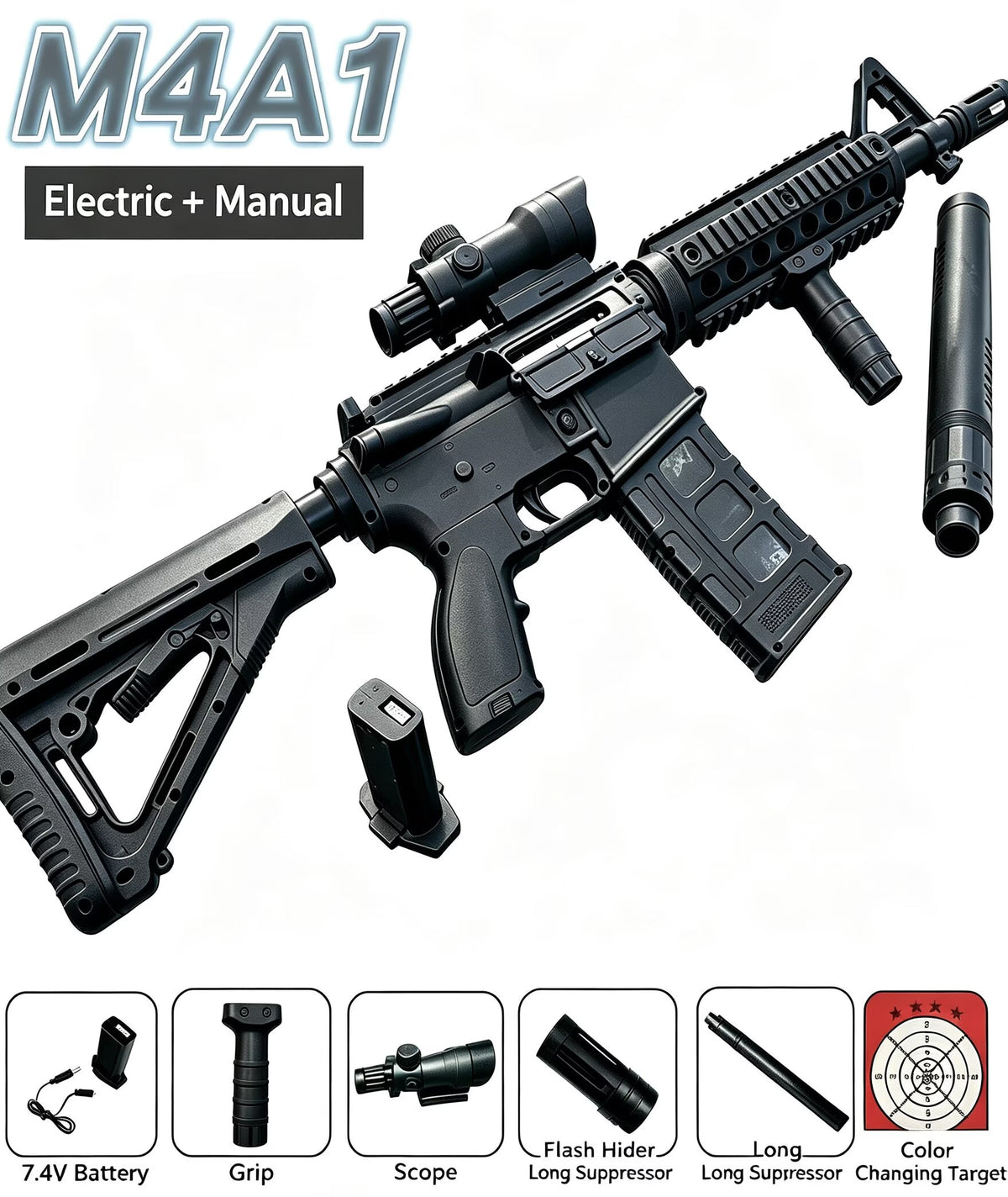 M4A1 Kids Toy Blaster, Electric & Manual Dual Mode Toy Gun for Outdoor Game