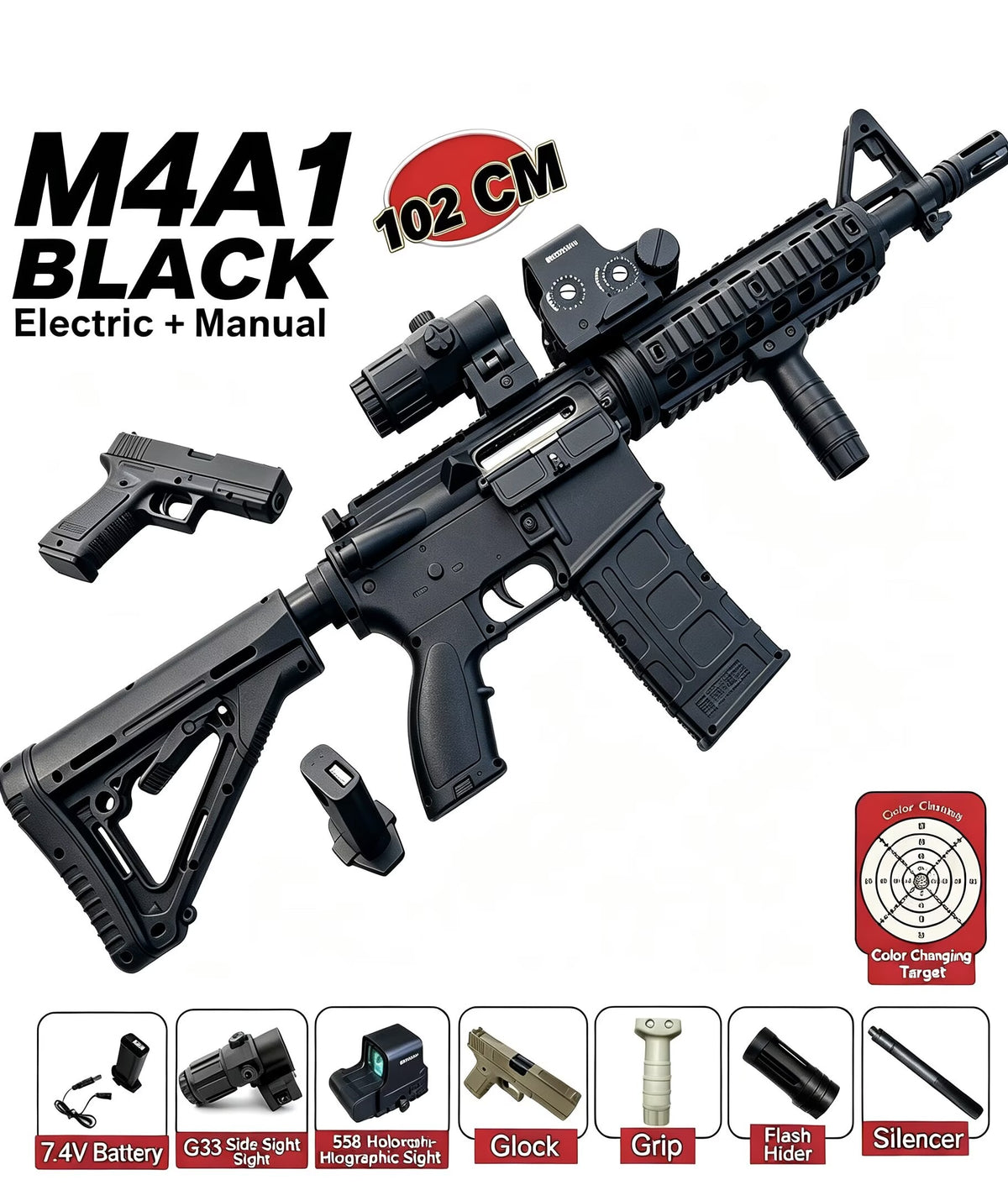 M4A1 Kids Toy Blaster, Electric & Manual Dual Mode Toy Gun for Outdoor Game