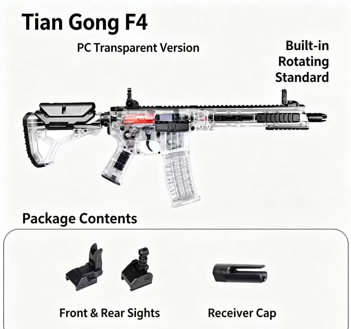 Tian Gong F4 Transparent PC Shell Blaster | Electric Auto & Single Shot, Modifiable Toy for Outdoor Game