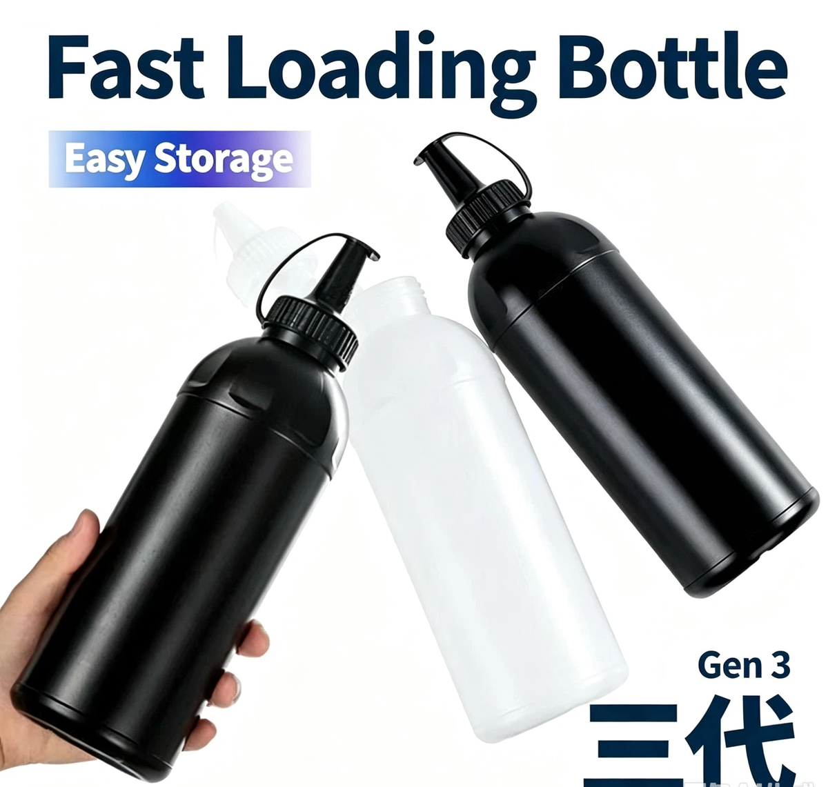 900ML Fast Loading Squeeze Bottle, Gen 3 Upgraded Cap Toy Gel Bead Refill Container, Black & White Option