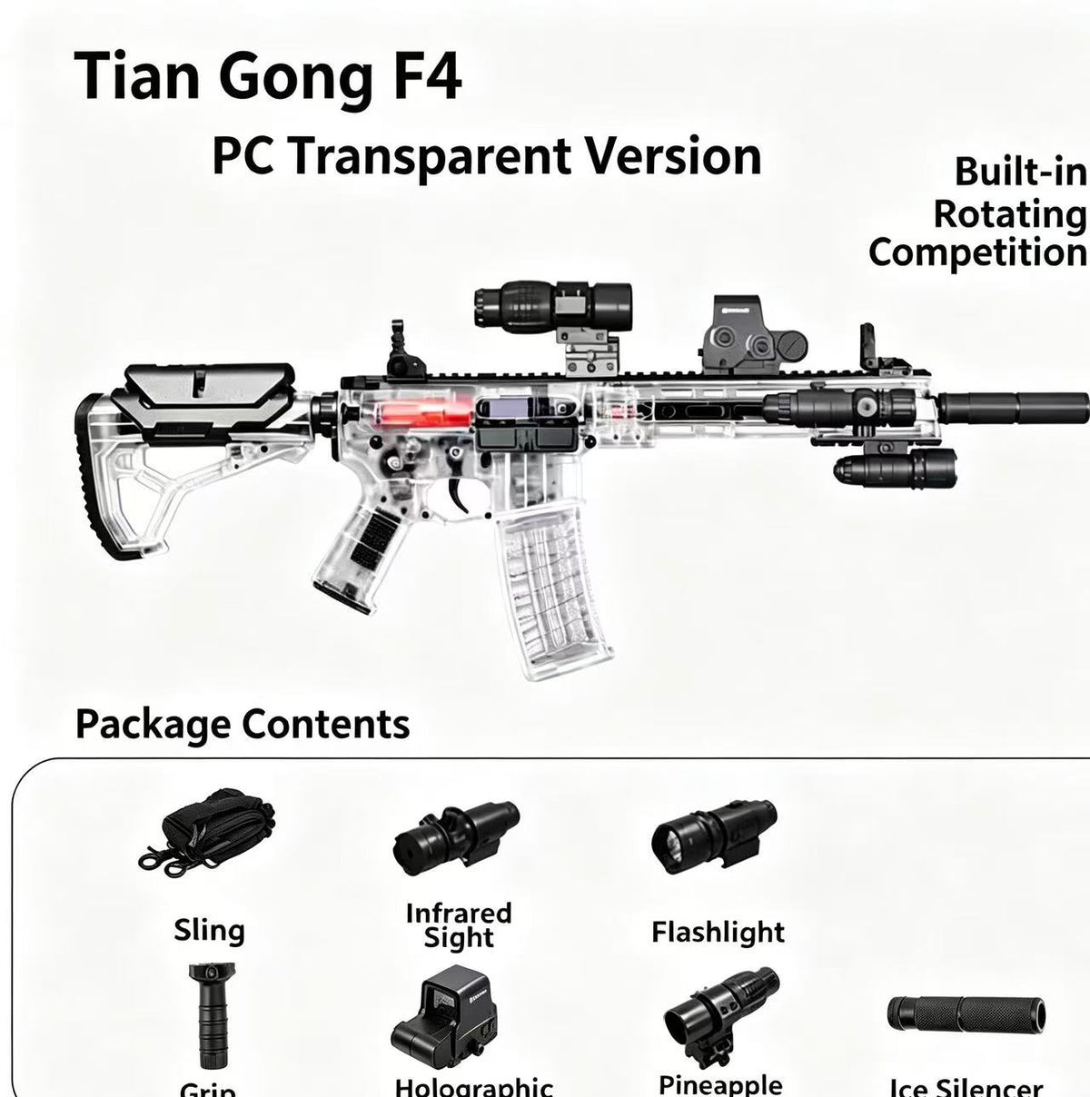 Tian Gong F4 Transparent PC Shell Blaster | Electric Auto & Single Shot, Modifiable Toy for Outdoor Game
