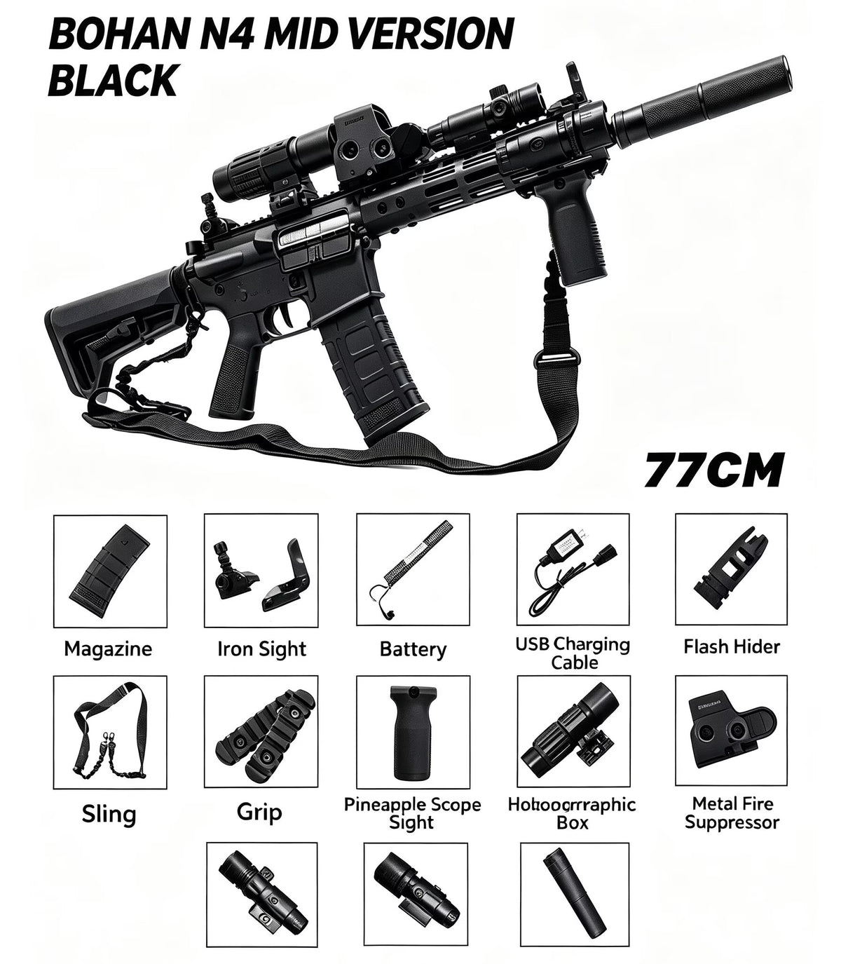 N4 Tactical Toy Blaster，Single‑Shot / Auto / Pre‑Feed Mode