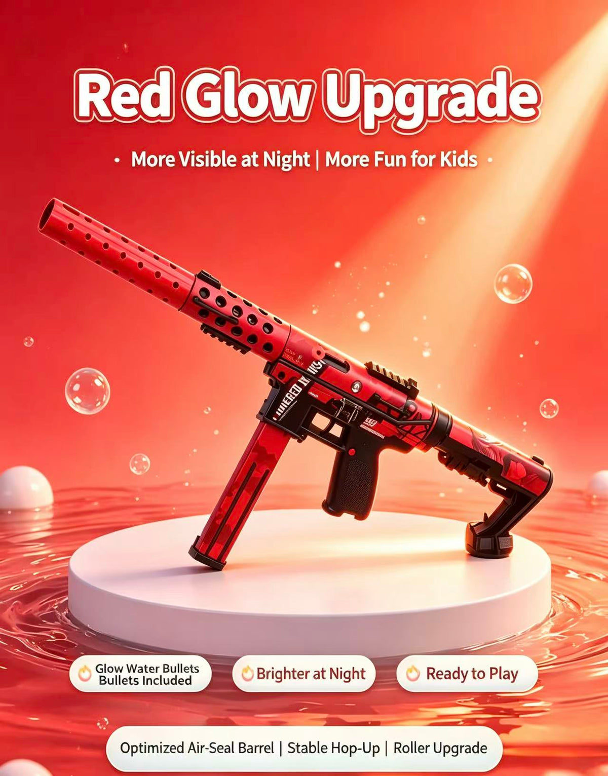 Glow‑in‑the‑Dark TEC‑9 Cartoon Printed Toy Blaster, Built‑in Lighting For Night Game