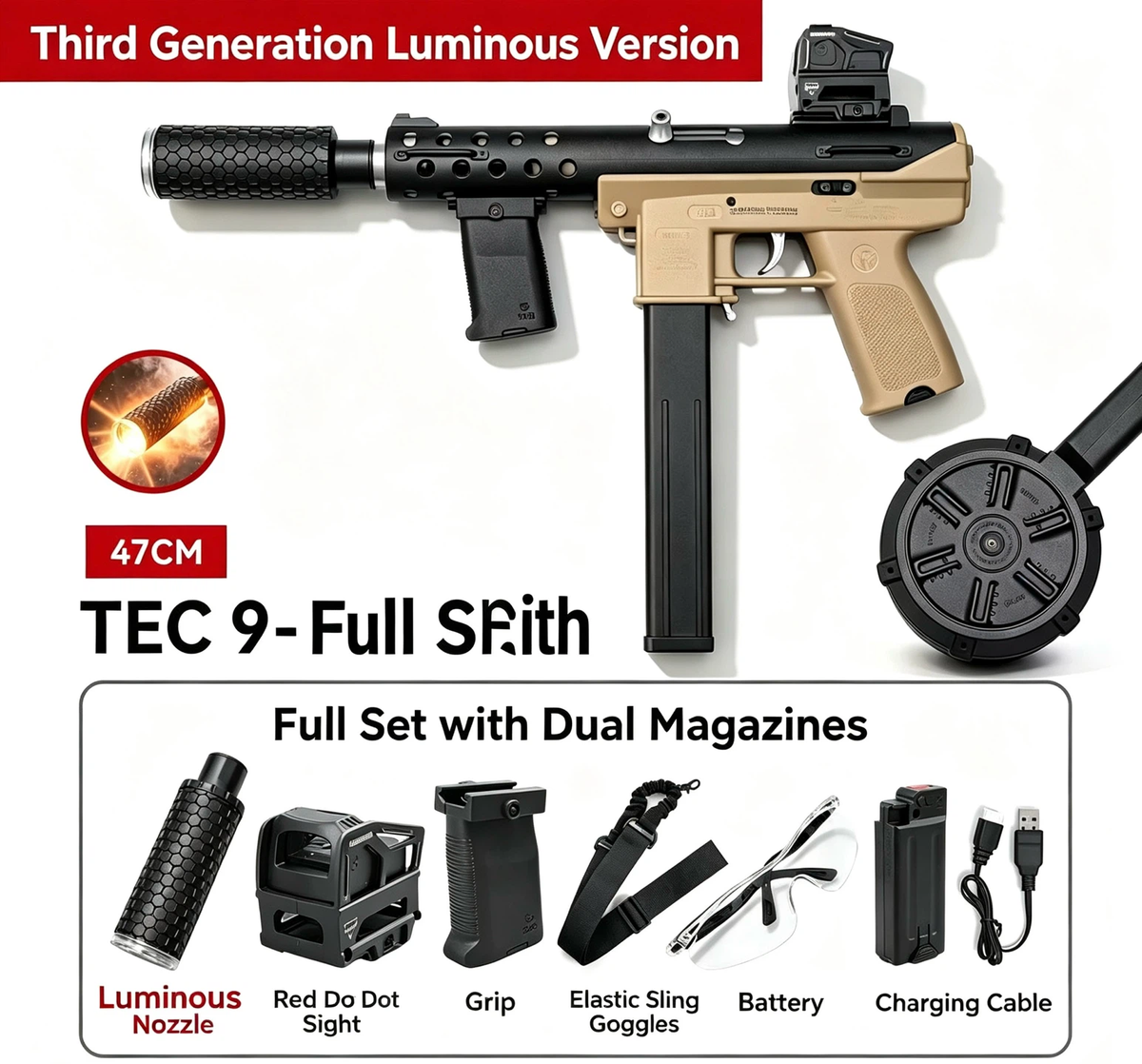 TEC9 Gel Ball Hobby Display Model | Third Generation Luminous Collectible Toy Model