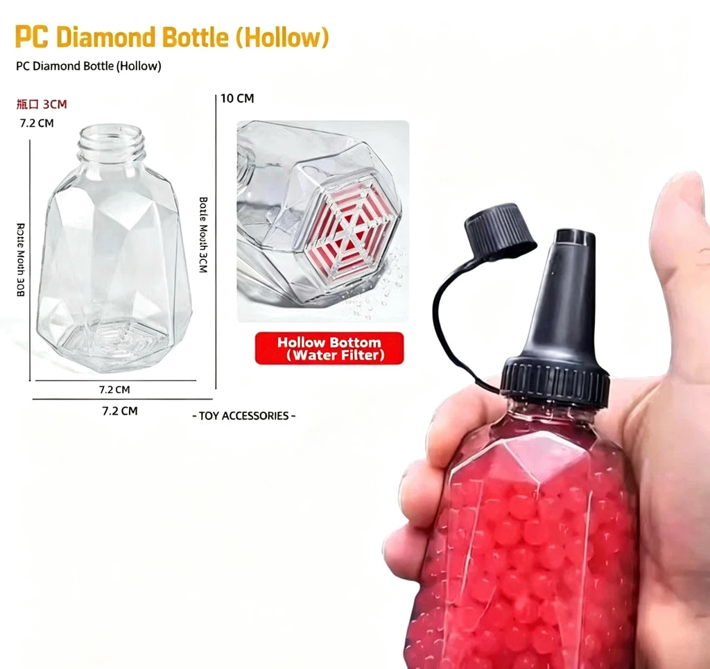 PC Hollow Diamond & Pineapple Bottle | Gel Ball Filter Bottle, Toy Refill Container with Water Filter Base