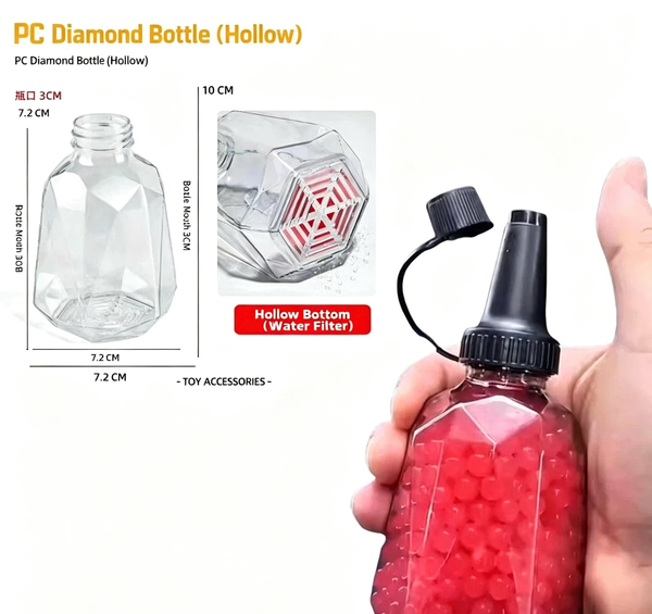 PC Hollow Diamond & Pineapple Bottle | Gel Ball Filter Bottle, Toy Refill Container with Water Filter Base
