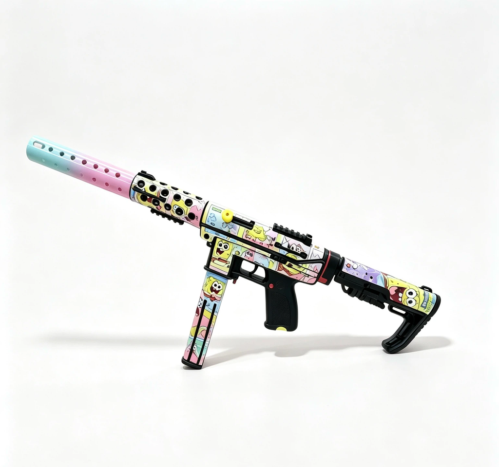 Glow‑in‑the‑Dark TEC‑9 Cartoon Printed Toy Blaster, Built‑in Lighting For Night Game