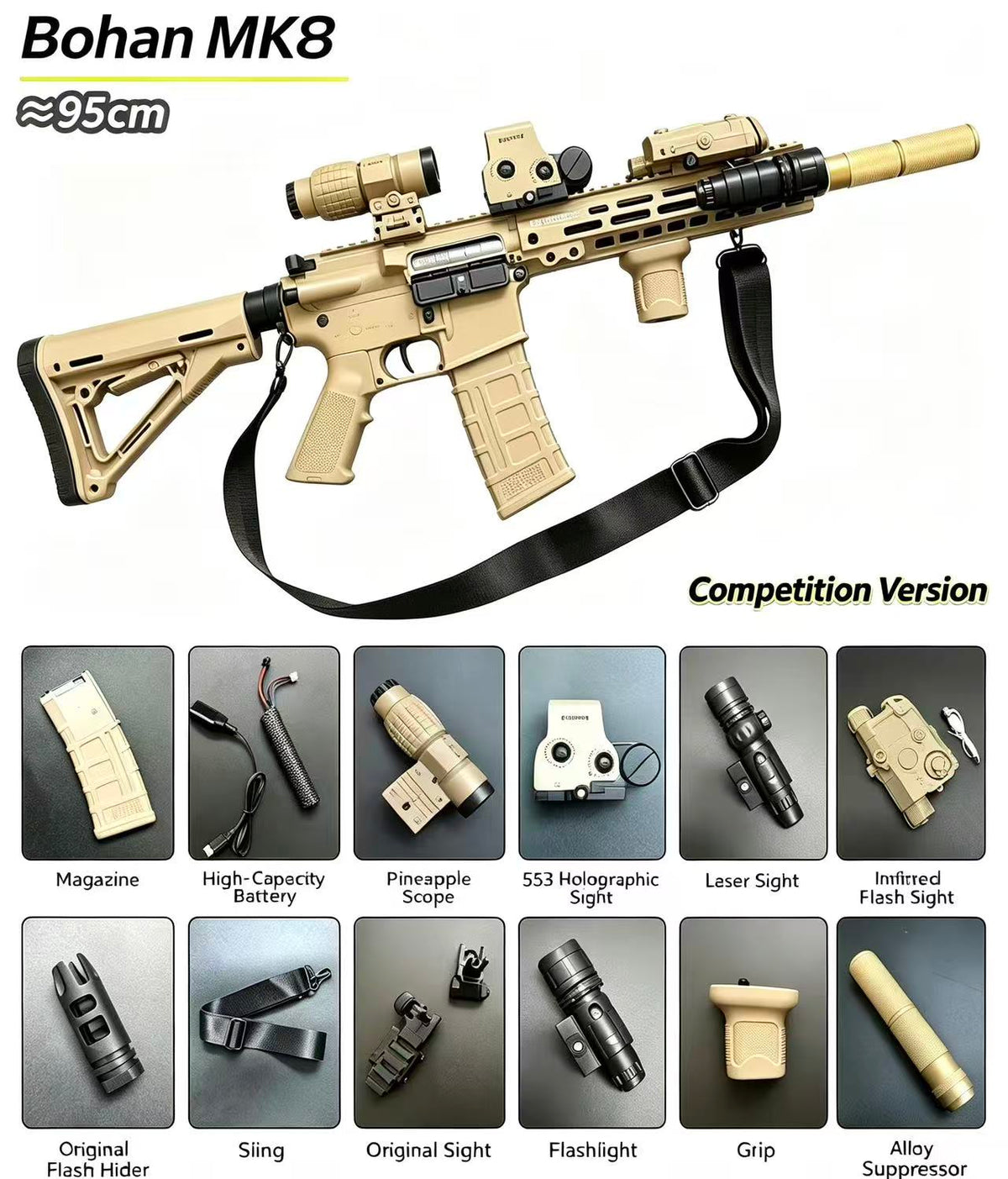 MK8 Electric Soft‑Bullet Toy Gun, Semi‑Auto & Full‑Auto Assault‑Style Blaster for Boys