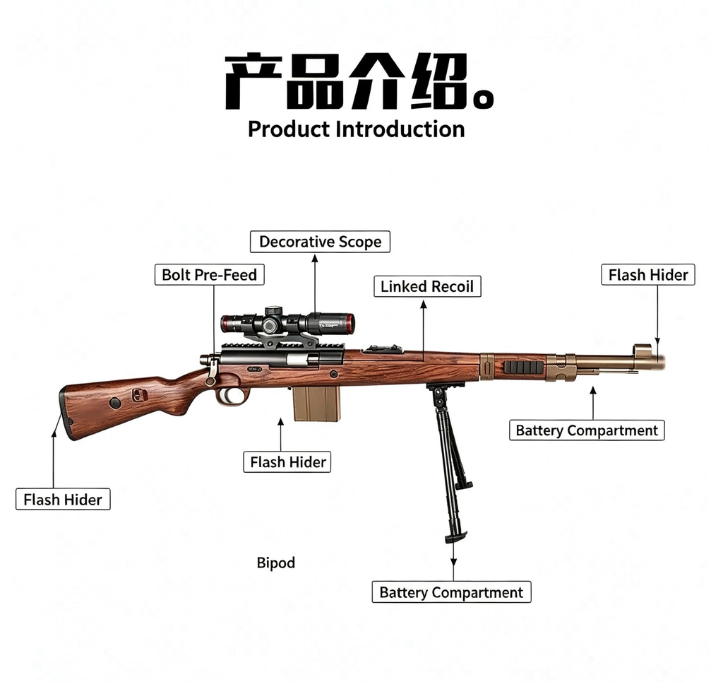 Kar98K Spielzeug-Blaster-Modell, Nylon, elektrisch betrieben, Halb- und Vollautomatik-Modus, Requisite für Cosplay und Outdoor-Spiele