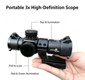 3x HD Compact Scope, Red & Green Illuminated Reticle, Windage & Elevation Adjustable, Flip Lens Caps, Toy Optic Accessory