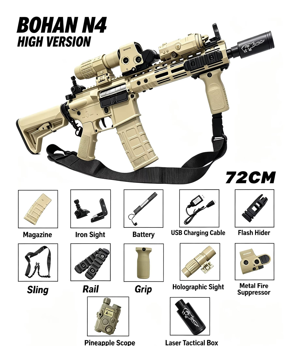N4 Tactical Toy Blaster，Single‑Shot / Auto / Pre‑Feed Mode