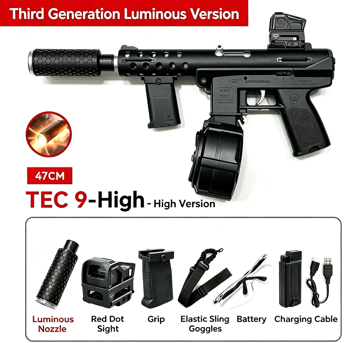 TEC9 Gel Ball Hobby Display Model | Third Generation Luminous Collectible Toy Model